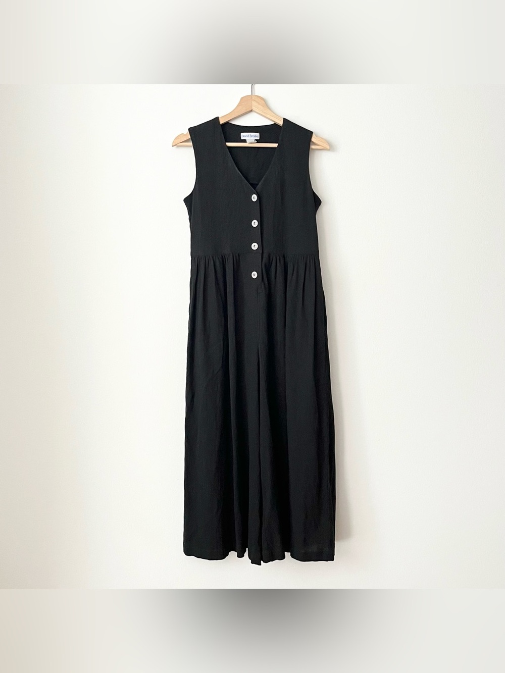 Vintage David Brooks Black Sleeveless Jumpsuit Wide Leg Gauzy Cotton Size 4 (2)